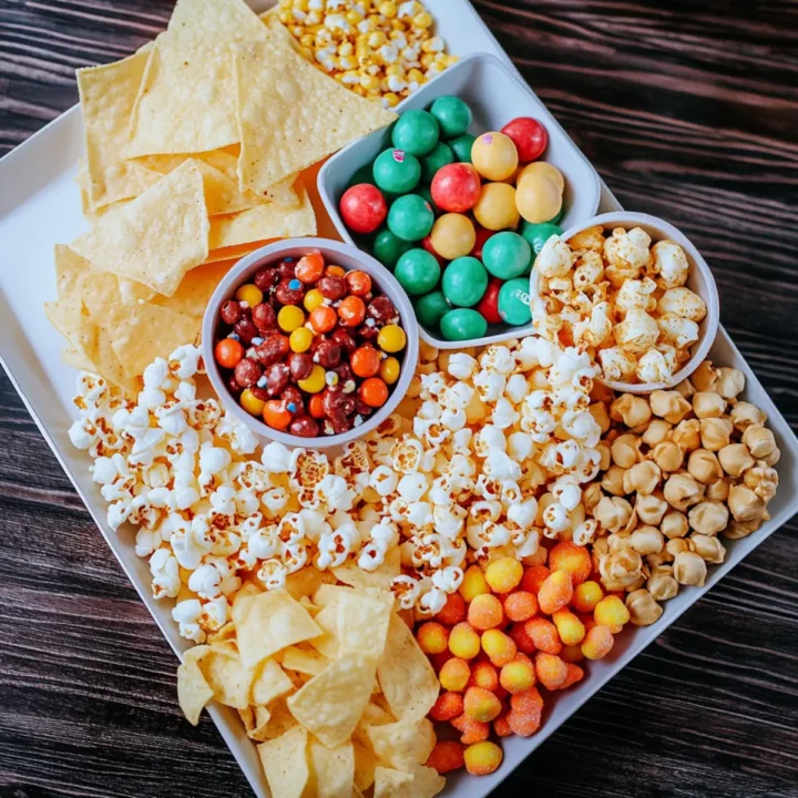The Ultimate Movie Night Snack Tray: Nachos, Popcorn, & Candy 12 Movie Night Snack Tray: Nachos, Popcorn, & Candy