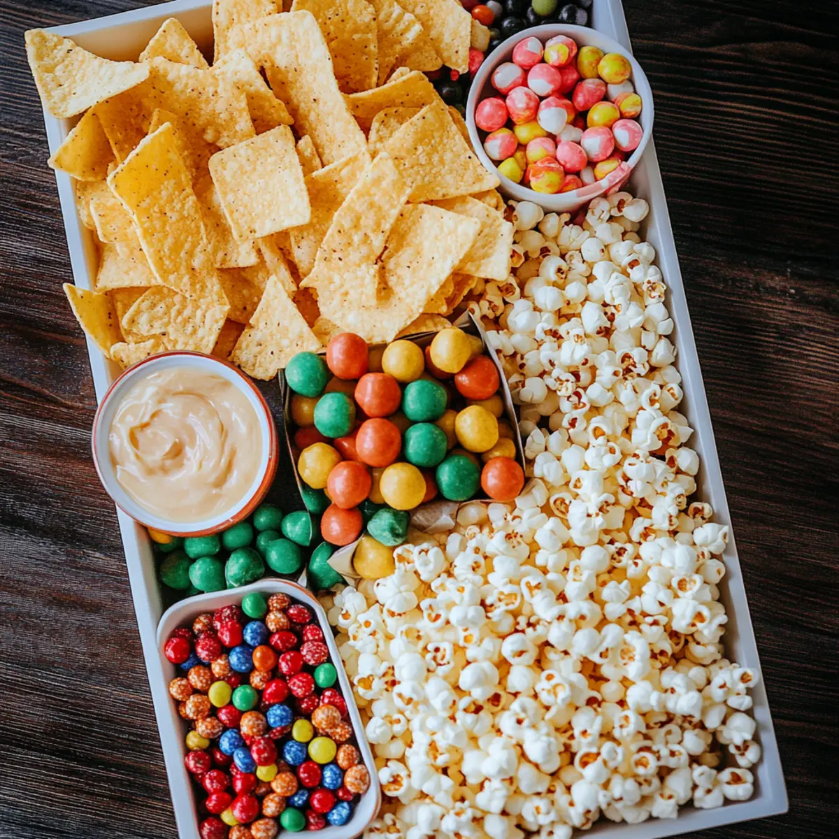 The Ultimate Movie Night Snack Tray: Nachos, Popcorn, & Candy 2